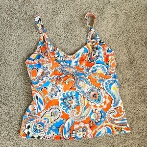 Land's End retro print multicolor wire shelf tankini top size 6DD